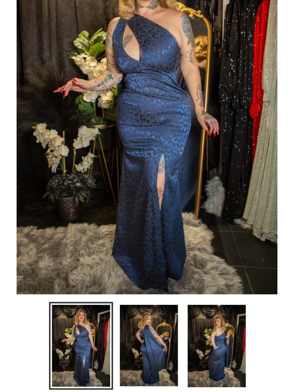Starlett affair gown in blue leopard